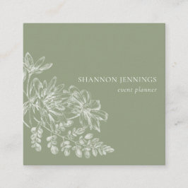 Tarjeta De Visita Cuadrada Verde del sabio de dibujo de línea moderna