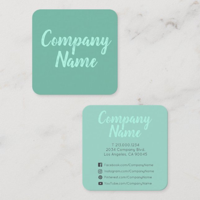 Tarjeta De Visita Cuadrada Verde menta mínima simple (Anverso / Reverso)