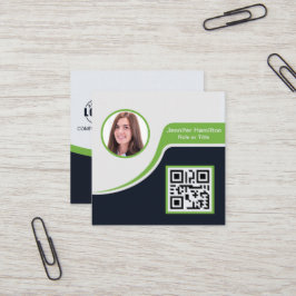 Tarjeta De Visita Cuadrada Verde negro profesional añada su código QR de logo
