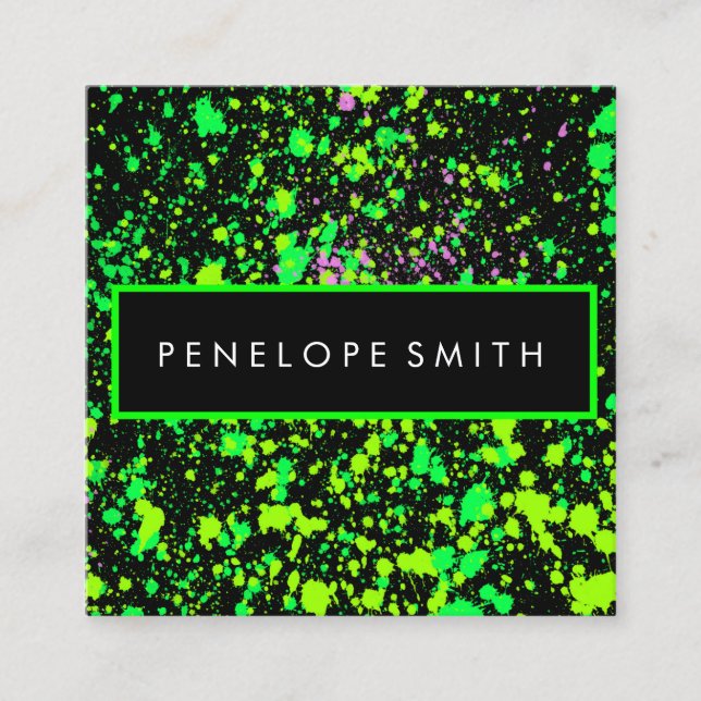 Tarjeta De Visita Cuadrada Verde sobre la bandeja de pintura negra   (Anverso)