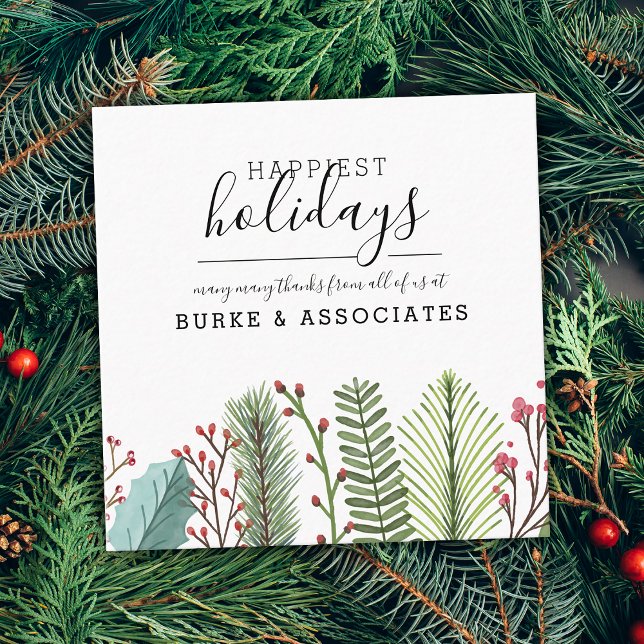 Tarjeta De Visita Cuadrada Verdor de invierno de vacaciones personalizado (Holiday Winter Greenery Personalized Square Business Card)
