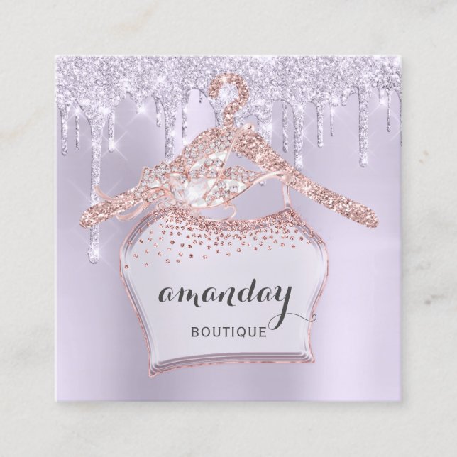 Tarjeta De Visita Cuadrada Vestido de colgante de tela Rosa Boutique Purple D (Anverso)