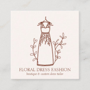 Tarjeta De Visita Cuadrada Vestido de moda de terracota floral Sastra Modista