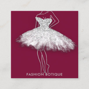 Tarjeta De Visita Cuadrada Vestido de moda Logotipo Plata QR Estilo Cuerpo Bo
