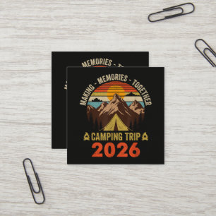 Tarjeta De Visita Cuadrada Viaje de camping familiar Retro Sunset 2026