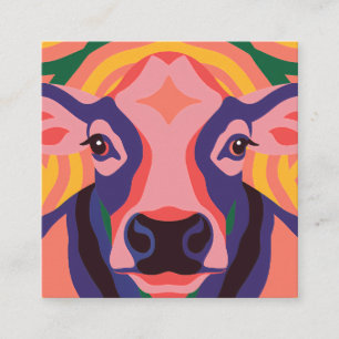 Tarjeta De Visita Cuadrada Vibrant Pop Art Cow Face Portrait