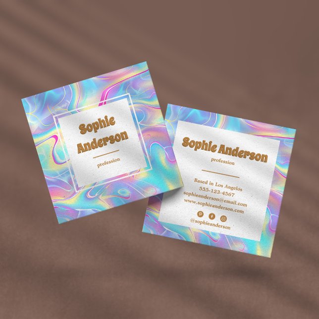 Tarjeta De Visita Cuadrada Vibrant Rainbow Holographic Square Business Card (Subido por el creador)