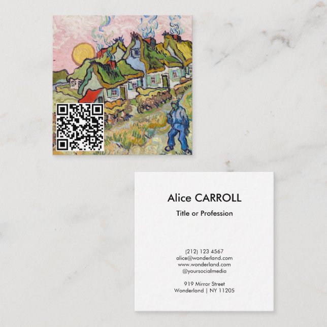 Tarjeta De Visita Cuadrada Vincent van Gogh - Casas y figura - Código QR (Anverso / Reverso)