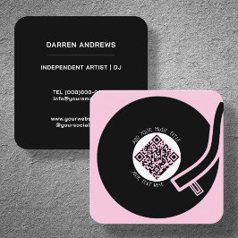 Tarjeta De Visita Cuadrada Vinilo rosa LP | Código QR de música