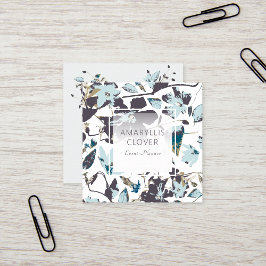Tarjeta De Visita Cuadrada Vino azul marrón azul florido de Clematis