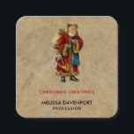 Tarjeta De Visita Cuadrada Vintage Christmas Old World Santa Claus<br><div class="desc">Tarjetas de visita con un viejo Navidad vintage de Santa Claus. El clásico santa del viejo mundo, con su famoso abrigo rojo y llevando una bolsa llena de juguetes. Este Santa de la vieja usanza es delgado y tiene un bastón para caminar por la tierra regalando juguetes a todos los...</div>