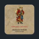 Tarjeta De Visita Cuadrada Vintage Christmas Old World Santa Claus<br><div class="desc">Tarjetas de visita con un viejo Navidad vintage de Santa Claus. El clásico santa del viejo mundo, con su famoso abrigo rojo y llevando una bolsa llena de juguetes. Este Santa de la vieja usanza es delgado y tiene un bastón para caminar por la tierra regalando juguetes a todos los...</div>