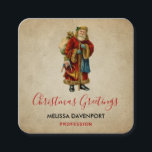Tarjeta De Visita Cuadrada Vintage Christmas Old World Santa Claus<br><div class="desc">Tarjetas de visita con un viejo Navidad vintage de Santa Claus. El clásico santa del viejo mundo, con su famoso abrigo rojo y llevando una bolsa llena de juguetes. Este Santa de la vieja usanza es delgado y tiene un bastón para caminar por la tierra regalando juguetes a todos los...</div>