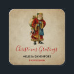 Tarjeta De Visita Cuadrada Vintage Christmas Old World Santa Claus<br><div class="desc">Tarjetas de visita con un viejo Navidad vintage de Santa Claus. El clásico santa del viejo mundo, con su famoso abrigo rojo y llevando una bolsa llena de juguetes. Este Santa de la vieja usanza es delgado y tiene un bastón para caminar por la tierra regalando juguetes a todos los...</div>