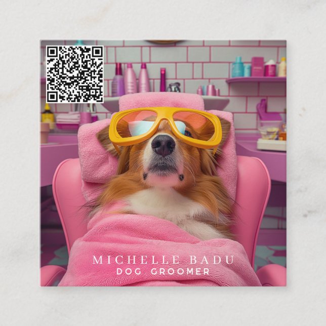 Tarjeta De Visita Cuadrada Vintage Dog Groomer (Anverso)