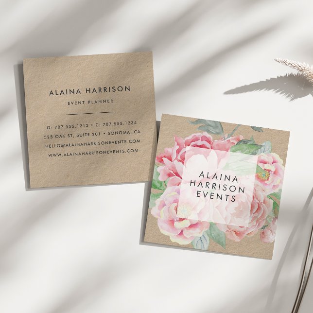 Tarjeta De Visita Cuadrada Vintage Floral Kraft (Subido por el creador)