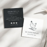 Tarjeta De Visita Cuadrada Vintage Hen | Country Farm<br><div class="desc">Market your small farm, ranch or egg farm with our chic vintage style business cards featuring an etched-style chicken illustration and two lines of custom text on the front. Add your full contact details to the back in white on brushed charcoal black. Includes three social media icons and a field...</div>