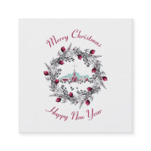 Vintage Iglesia de Invierno con corona de Navidade