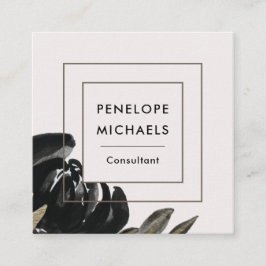 Tarjeta De Visita Cuadrada Vintage Look Floral sobre fondo gris pálido