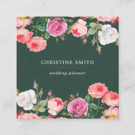 Tarjeta De Visita Cuadrada Vintage Moderno Simple Flor Rosa Negocios