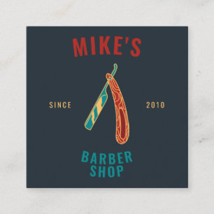 Tarjeta De Visita Cuadrada Vintage navy mens barbershop razor peinado