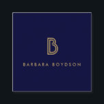 TARJETA DE VISITA CUADRADA VINTAGE ORO MODERNO Y NAVY LOGO MONOGRAM INICIAL<br><div class="desc">El(los) original(s) estilizado(s) de su nombre o nombre de negocio se convierte en un logotipo clásico y moderno en esta plantilla de tarjetas de visita de lujo. Perfecto para cualquier industria. © 1201AM CREATIVE</div>