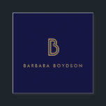 TARJETA DE VISITA CUADRADA VINTAGE ORO MODERNO Y NAVY LOGO MONOGRAM INICIAL<br><div class="desc">El(los) original(s) estilizado(s) de su nombre o nombre de negocio se convierte en un logotipo clásico y moderno en esta plantilla de tarjetas de visita de lujo. Perfecto para cualquier industria. © 1201AM CREATIVE</div>