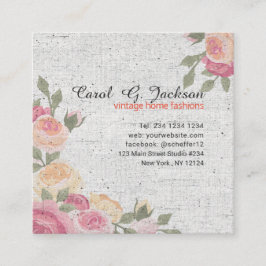 Tarjeta De Visita Cuadrada Vintage romántico de los rosas del jardín secreto