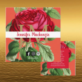 Tarjeta De Visita Cuadrada Vintage Rosa Gold Bonito Peach y Pink