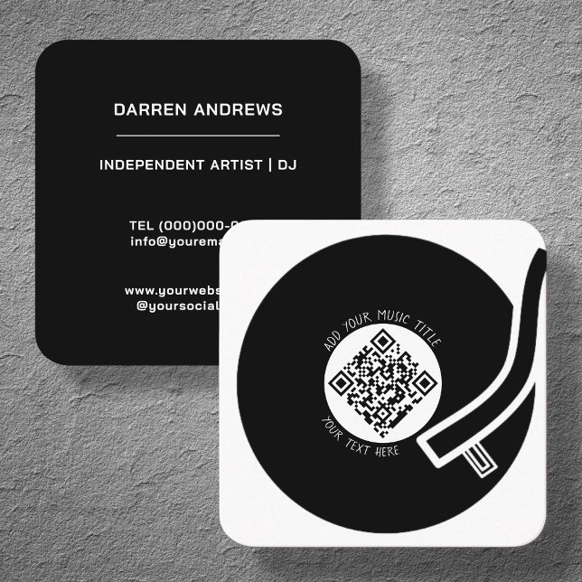 Tarjeta De Visita Cuadrada Vinyl LP blanco | Código QR de música (Subido por el creador)