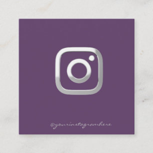 Tarjeta De Visita Cuadrada Violeta Simple Moderno, Plata Redes Sociales Insta