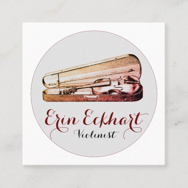 Tarjeta De Visita Cuadrada Violín En Músico Violinista Funda (Anverso)