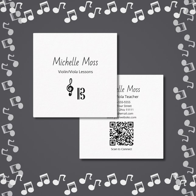 Tarjeta De Visita Cuadrada Violin Viola Music Lessons QR code Musical (Subido por el creador)