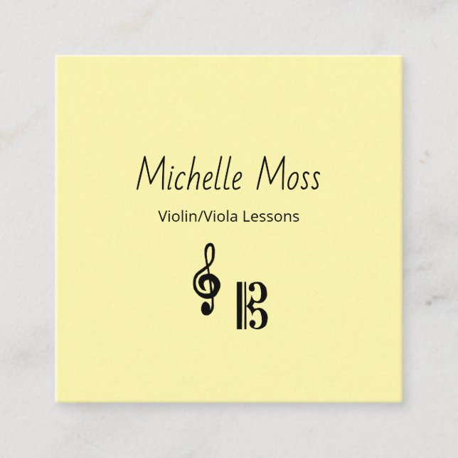 Tarjeta De Visita Cuadrada Violin Viola Music Lessons QR code Yellow Musical (Anverso)