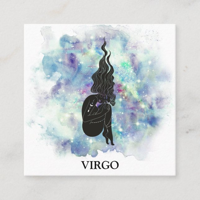 Tarjeta De Visita Cuadrada *~* VIRGO Lecturas de astrología zodiaca Verde azu (Anverso)