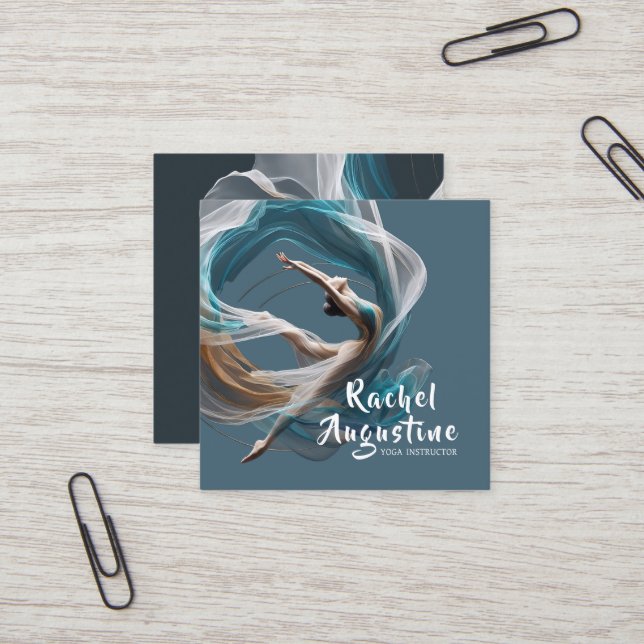 Tarjeta De Visita Cuadrada Vuelo aéreo Aire Yoga Instructor Pilates Fitness (Anverso/Reverso In Situ)