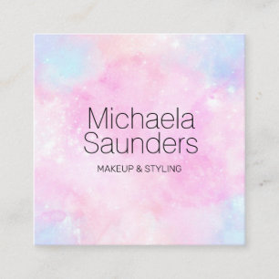 Tarjeta De Visita Cuadrada Watercolor Cotton Candy Pastel Artista de maquilla