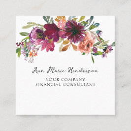 Tarjeta De Visita Cuadrada Watercolor Floral Wildflowers 