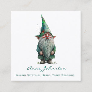 Tarjeta De Visita Cuadrada Watercolor Gnome Green