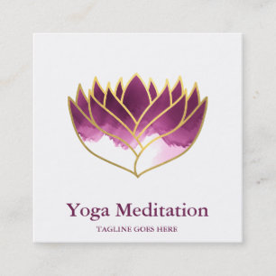 Tarjeta De Visita Cuadrada Watercolor Lotus Flor Yoga Instructor Wellness