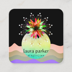 Tarjeta De Visita Cuadrada Watercolor Lotus Flower Massage Yoga Teacher