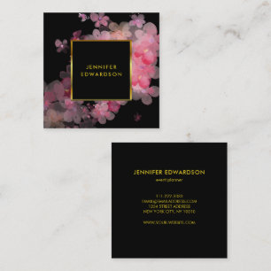 Tarjeta De Visita Cuadrada Watercolor rosa floral dorado profesional