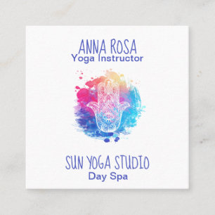 Tarjeta De Visita Cuadrada *~* Watercolor Spa Hamsa Hand Yoga
