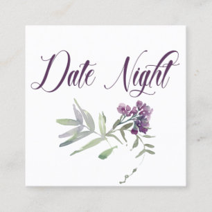Tarjeta De Visita Cuadrada Watercolor Wildflowers Lavender Date Night Card