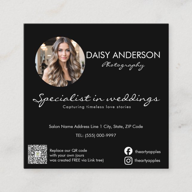 Tarjeta De Visita Cuadrada Wedding Photographer Business Card Elegant Wedding (Anverso)