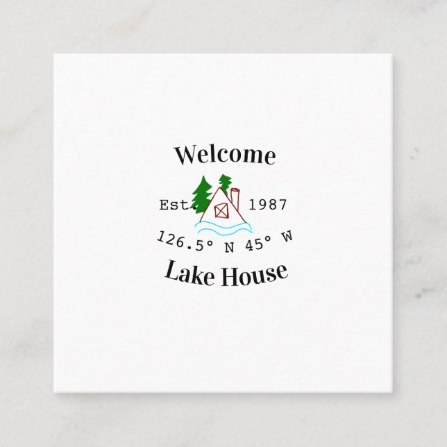 Tarjeta De Visita Cuadrada Welcome lake house corrdinated est. Year mountain  (Anverso)