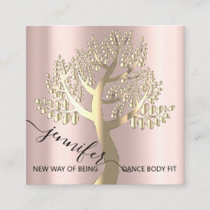 Tarjeta De Visita Cuadrada Wellness SPA Couch QRCODE Árbol Rosa De Vivo