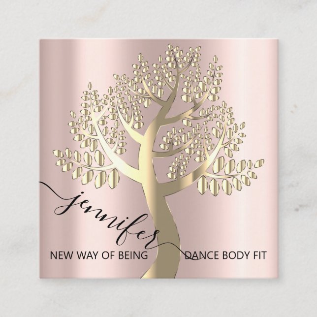 Tarjeta De Visita Cuadrada Wellness SPA Couch QRCODE Árbol Rosa De Vivo (Anverso)