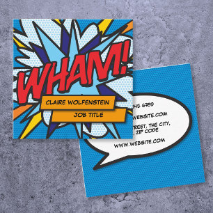 Tarjeta De Visita Cuadrada WHAM Divertido Genial Comic Moderno