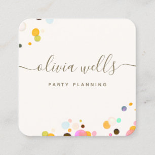 Tarjeta De Visita Cuadrada Whimsical Colorous Confetti Signature Script